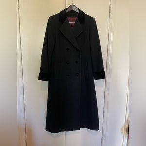 Tailored Black/ dark gray/ charcoal wool coat -velvet colar, buttons and cuffs